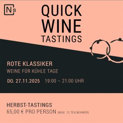 ROTE KLASSIKER  – WEINE FÜR KÜHLE TAGE  – DO. 27.11.2025, 19:00 – 21:00 Uhr